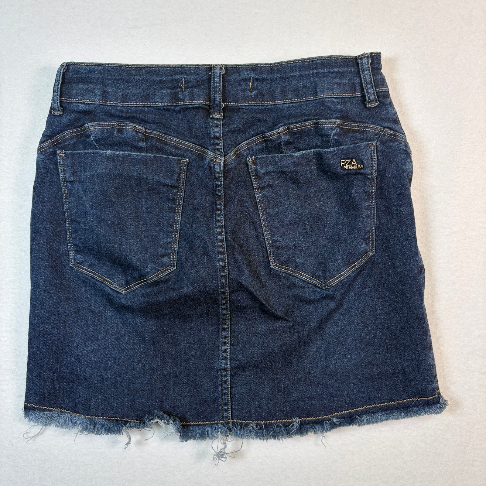 Paruzia Womens Denim Mini Skirt Blue Stretch Frayed Hem Size 4
