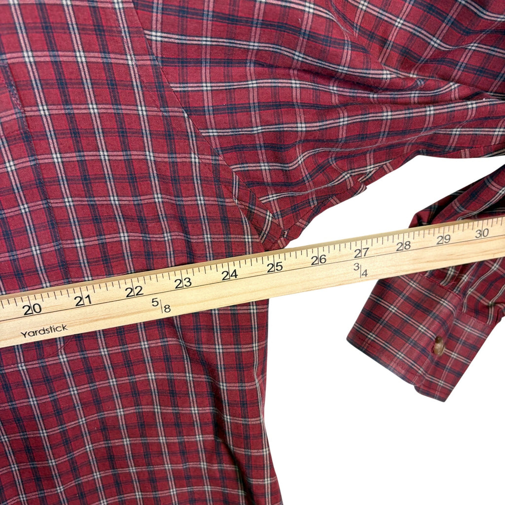 Puritan Mens Plaid Button Up Shirt Red Cotton Blend Long Sleeve XL