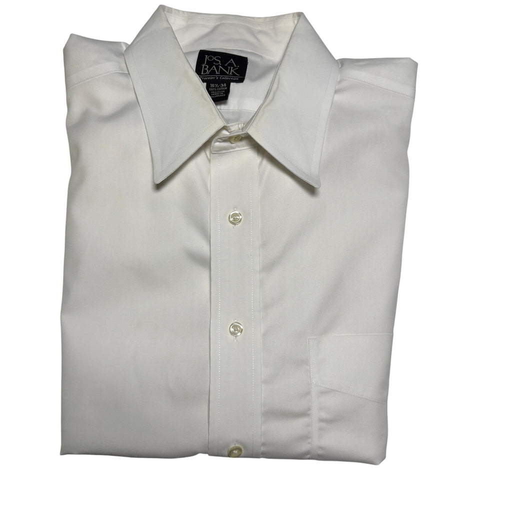 Jos A Bank Traveler Dress Shirt Mens Large 16.5 34 White Long Sleeve Cotton