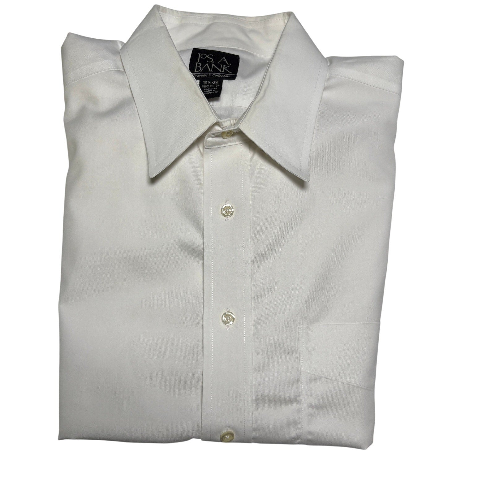 Jos A Bank Traveler Dress Shirt Mens Large 16.5 34 White Long Sleeve Cotton