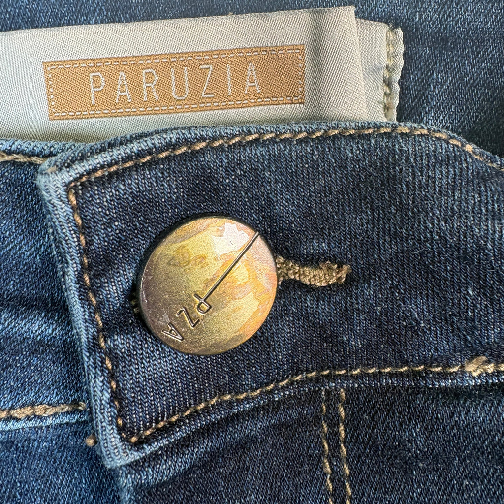 Paruzia Womens Denim Mini Skirt Blue Stretch Frayed Hem Size 4