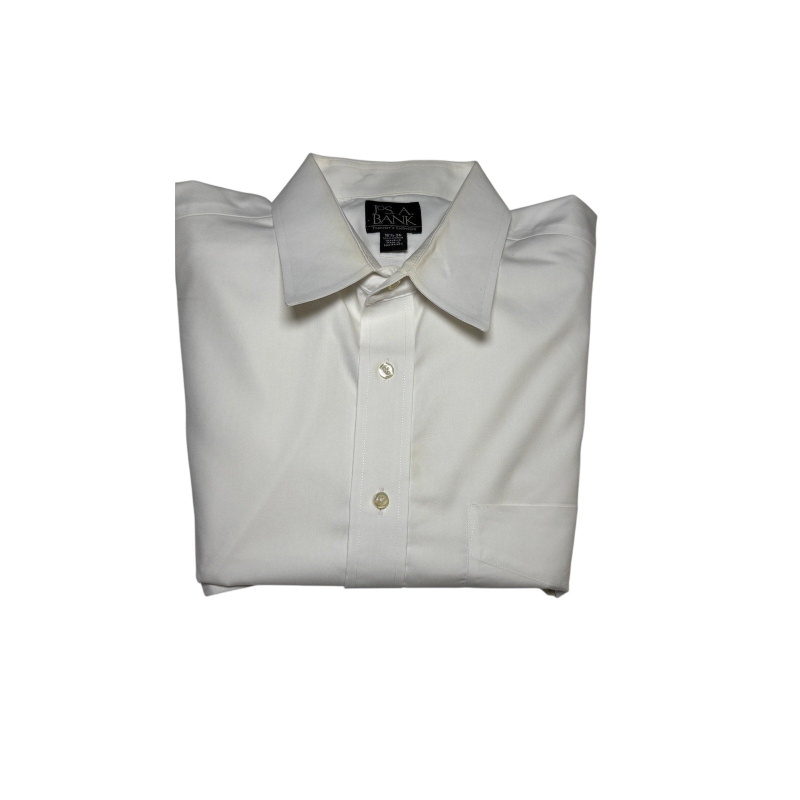 Jos A Bank Traveler Dress Shirt Mens 16.5 36 White Long Sleeve Button Front