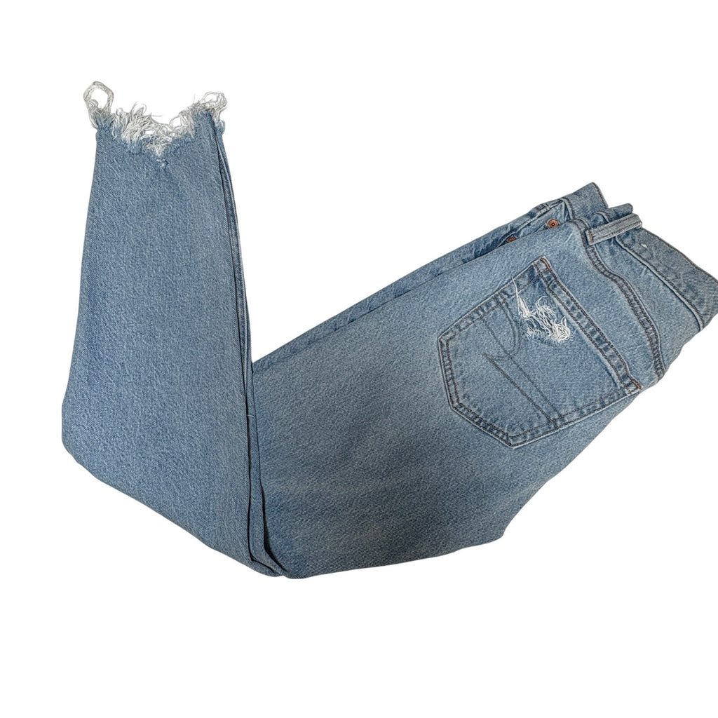 American Eagle Womens 27 Distressed Raw Hem Cropped Stretch Denim Light Wash