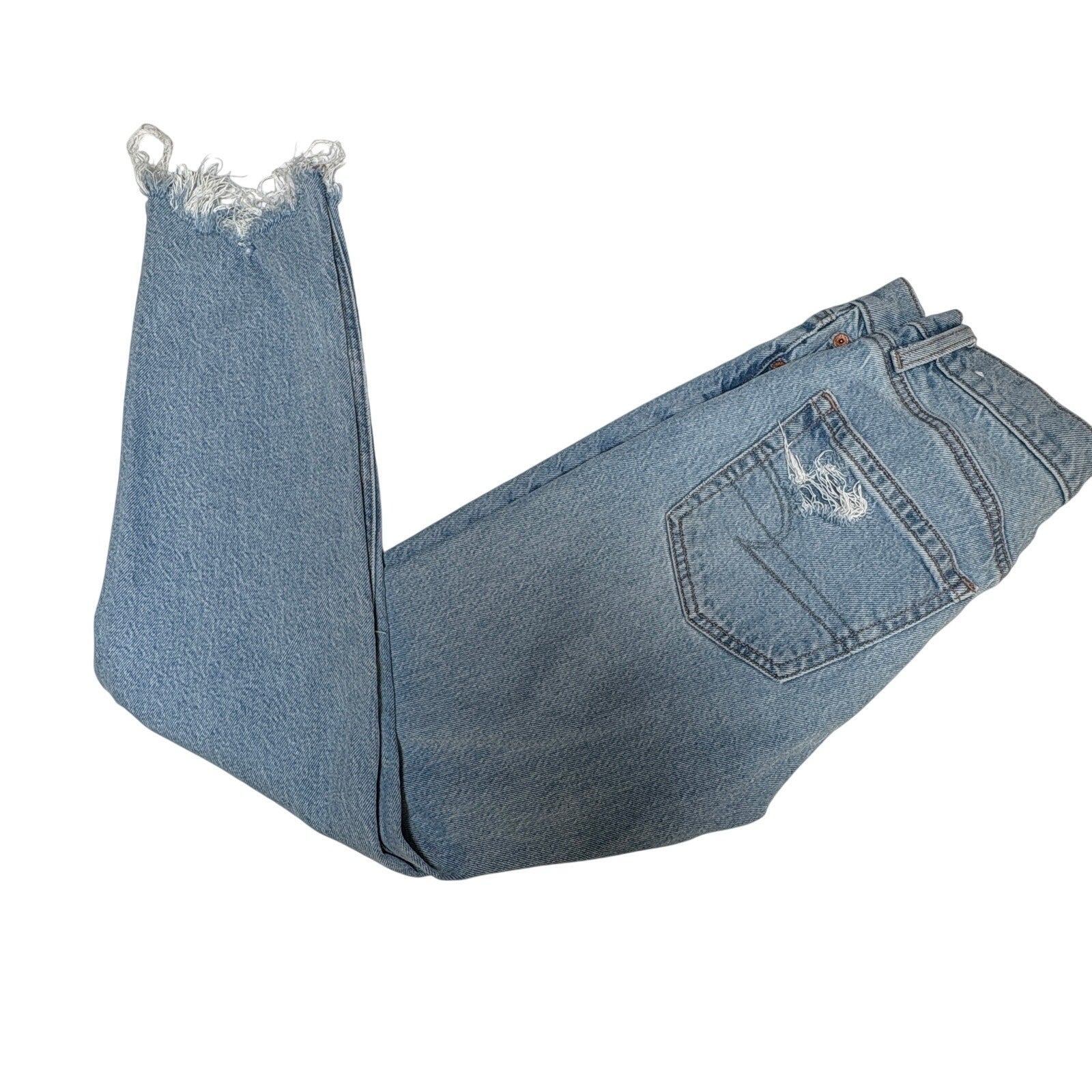 American Eagle Womens 27 Distressed Raw Hem Cropped Stretch Denim Light Wash