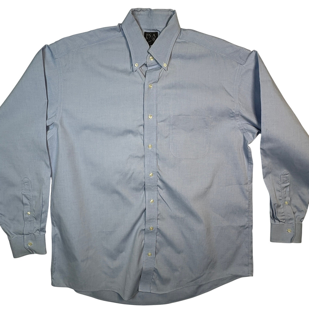 Jos A Bank Traveler Dress Shirt Mens 16.5 35 Blue Check Button Down Cotton LS