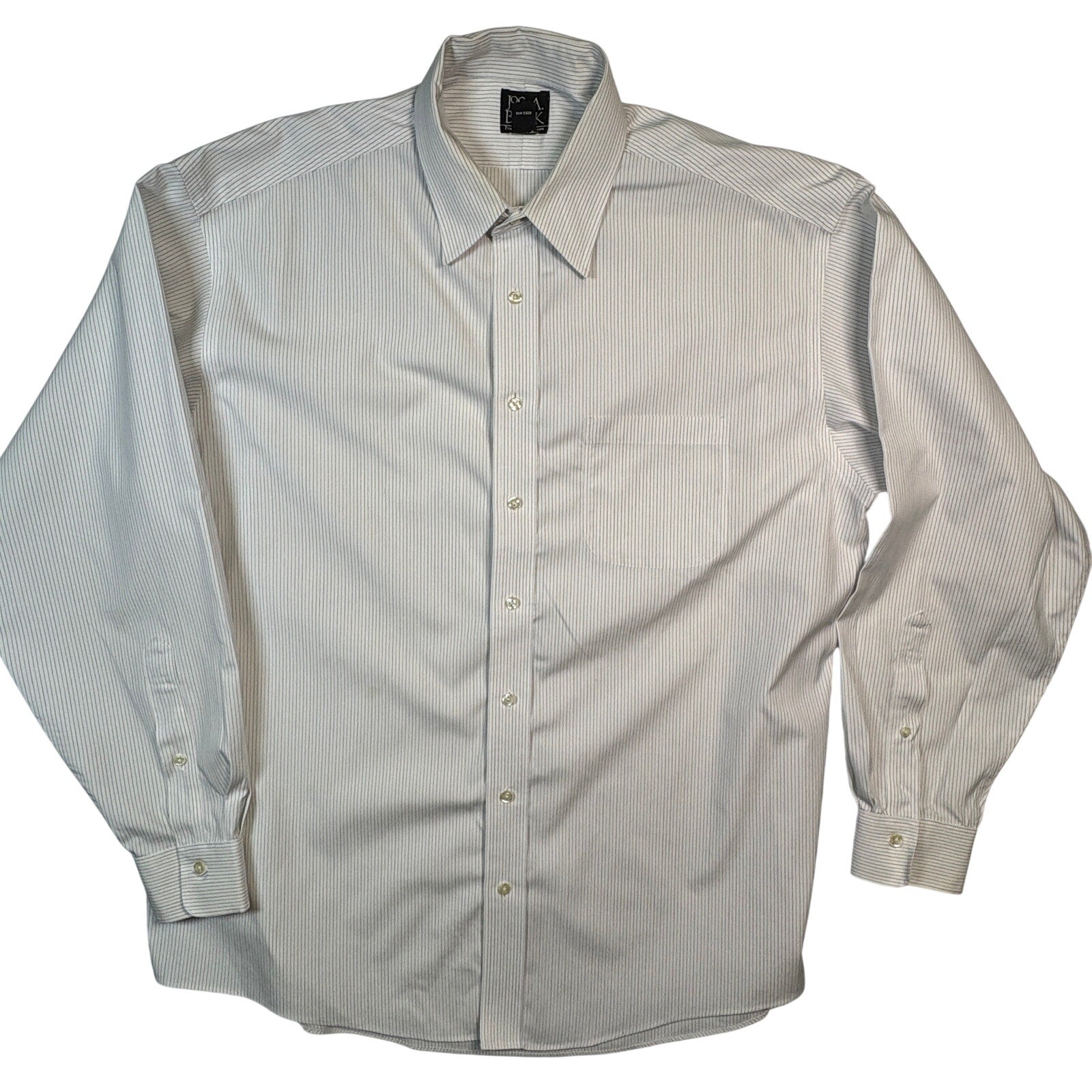 Jos A Bank Traveler’s Collection Dress Shirt 16.5 35 White Blue Stripe Button up