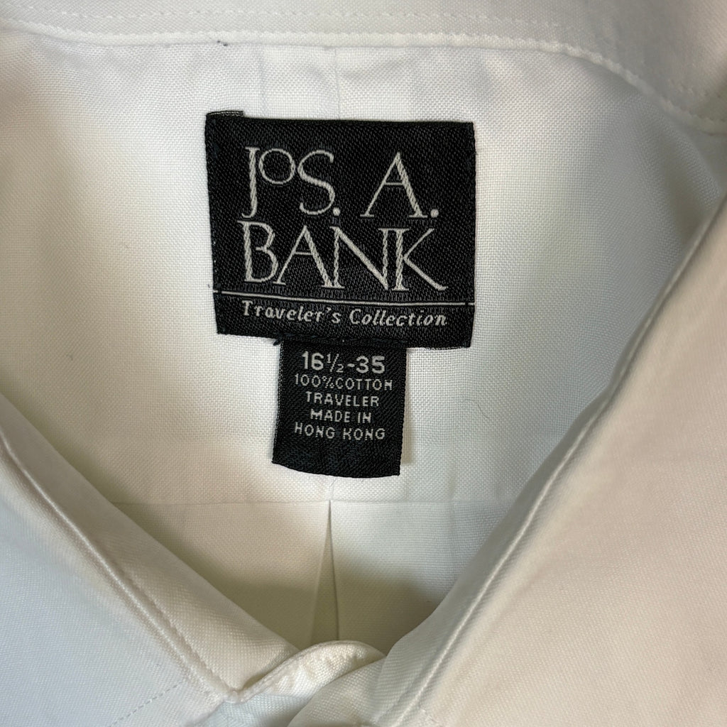 Jos A Bank Traveler Dress Shirt Mens 16.5 35 White Button Up Long Sleeve Classic