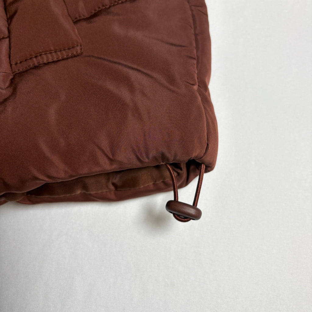 Brown Puffer Vest Womens Large Cropped Zip Up Quilted Sleeveless