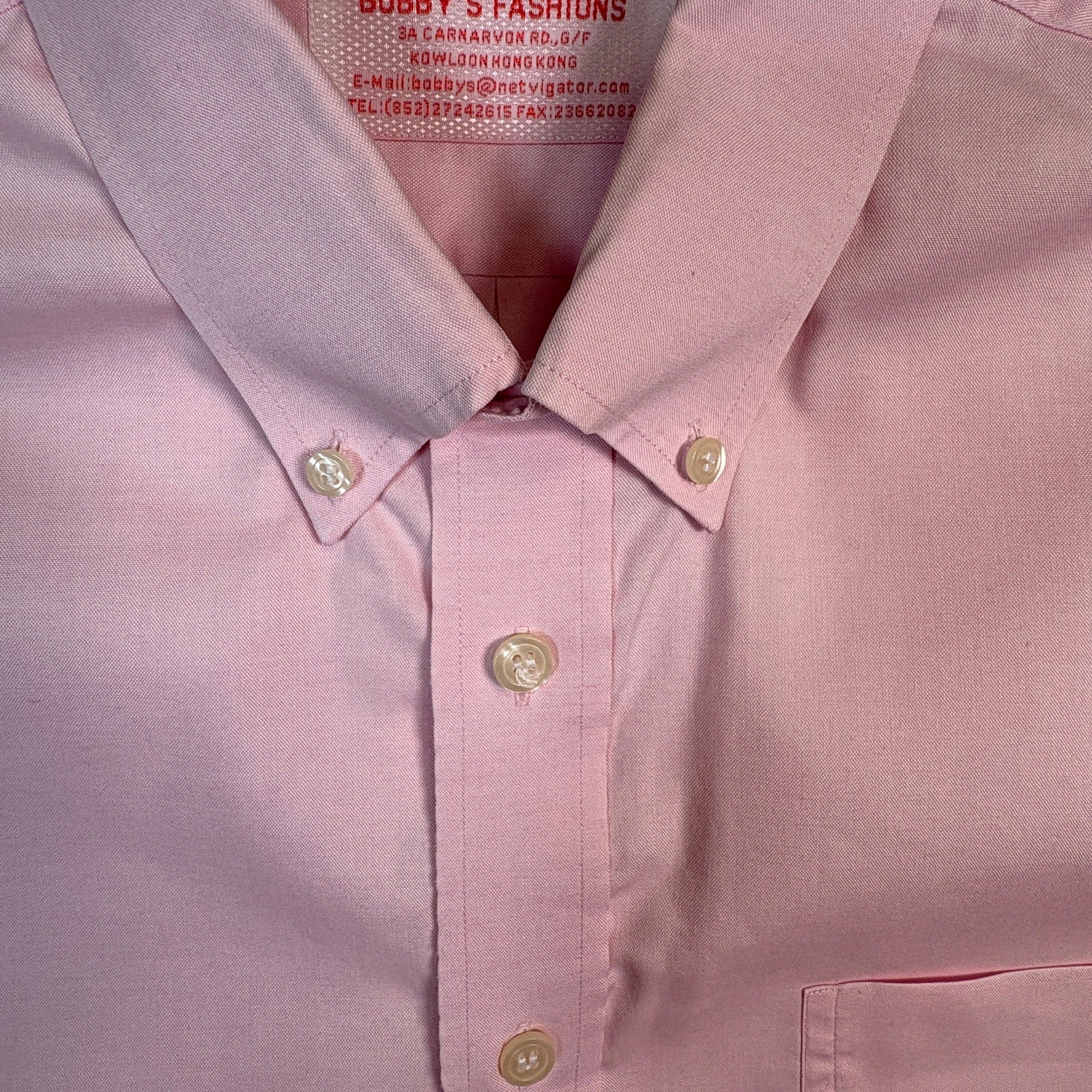 Bobby’s Fashions Button Down Dress Shirt Mens Pink LS Custom Tailored Hong Kong