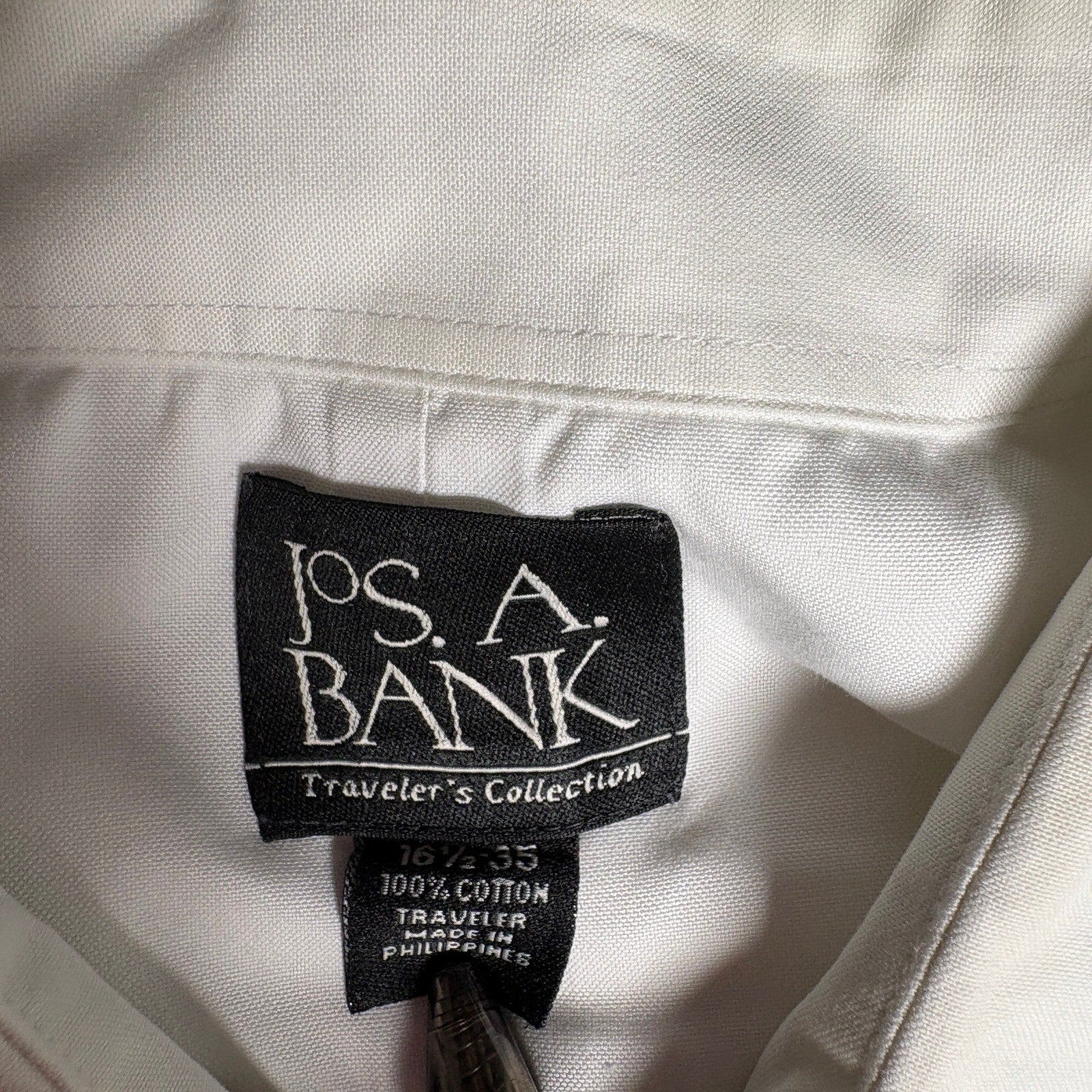 Jos A Bank Traveler Dress Shirt Mens L 16.5 35 White Cotton Button Up