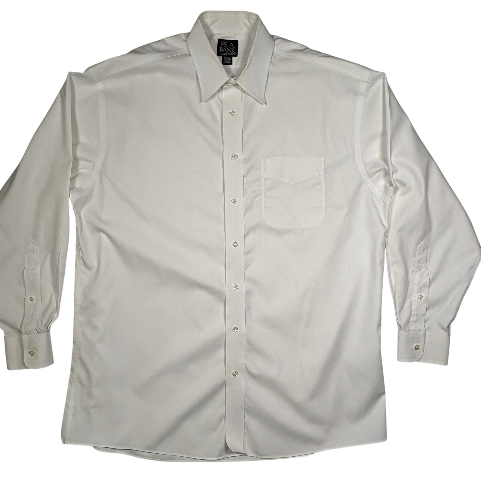 Jos A Bank Traveler Dress Shirt Mens Large 16.5 34 White Long Sleeve Cotton