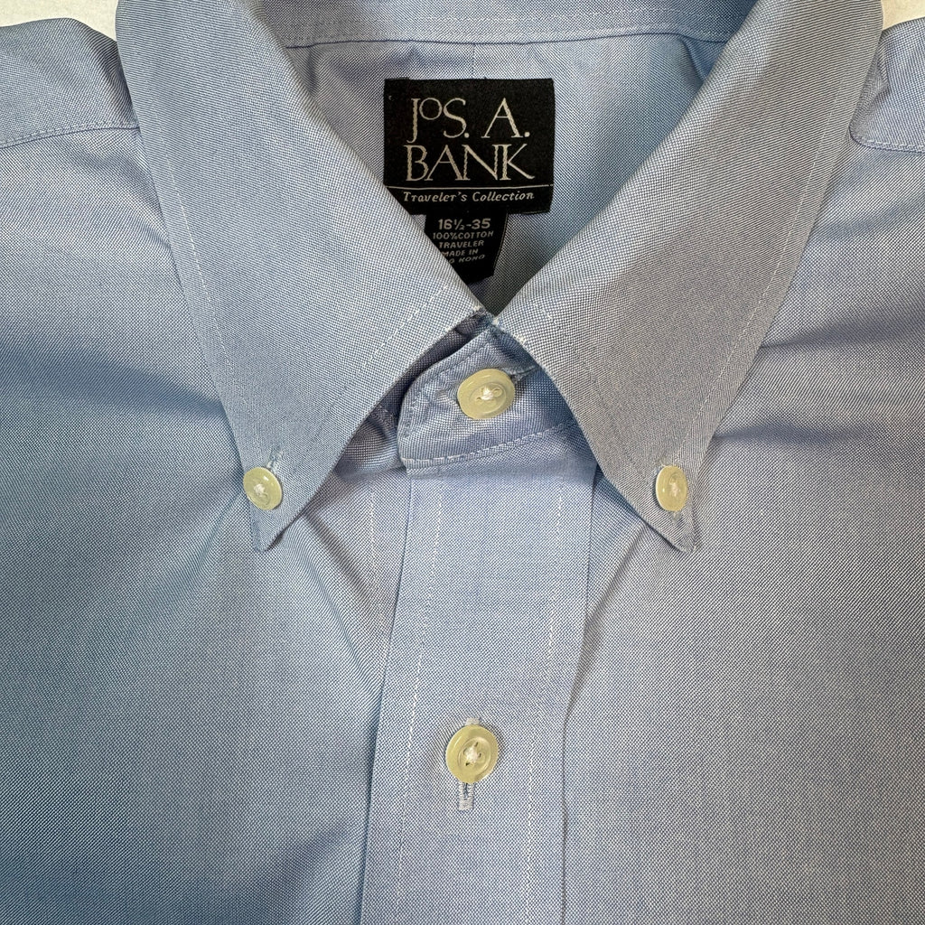 Jos A Bank Traveler’s Collection Dress Shirt 16.5 35 Blue Button Down Cotton