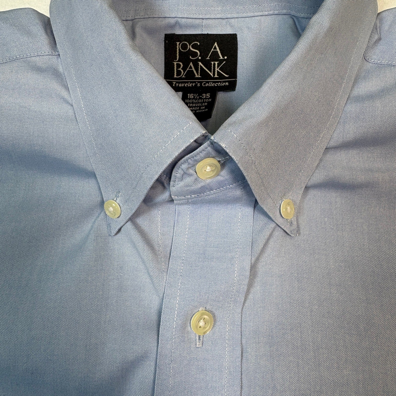 Jos A Bank Traveler’s Collection Dress Shirt 16.5 35 Blue Button Down Cotton