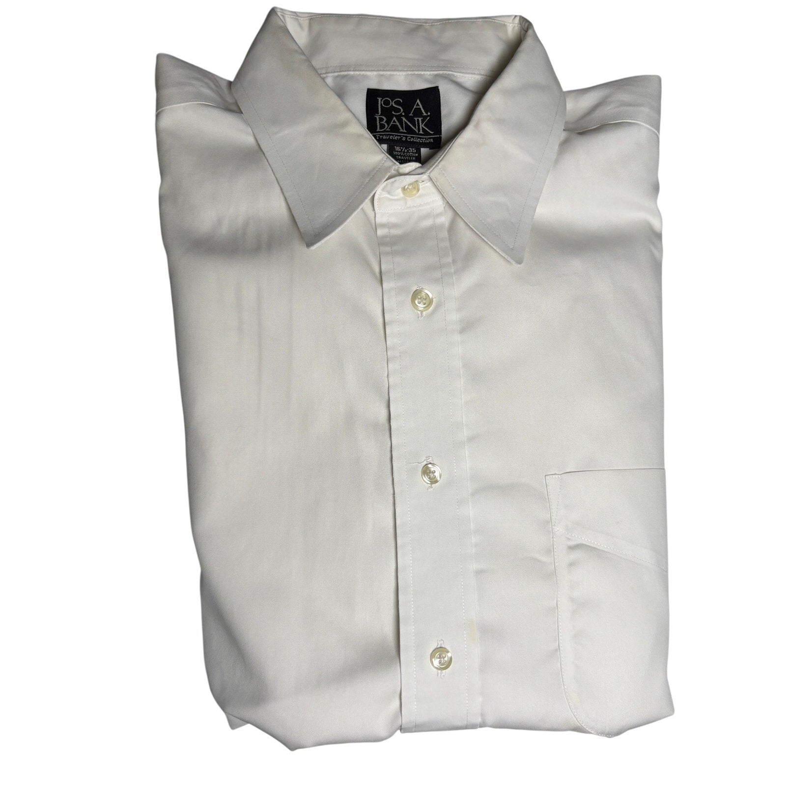 Jos A Bank Traveler Dress Shirt Mens 16.5 35 White Long Sleeve Button Up Cotton