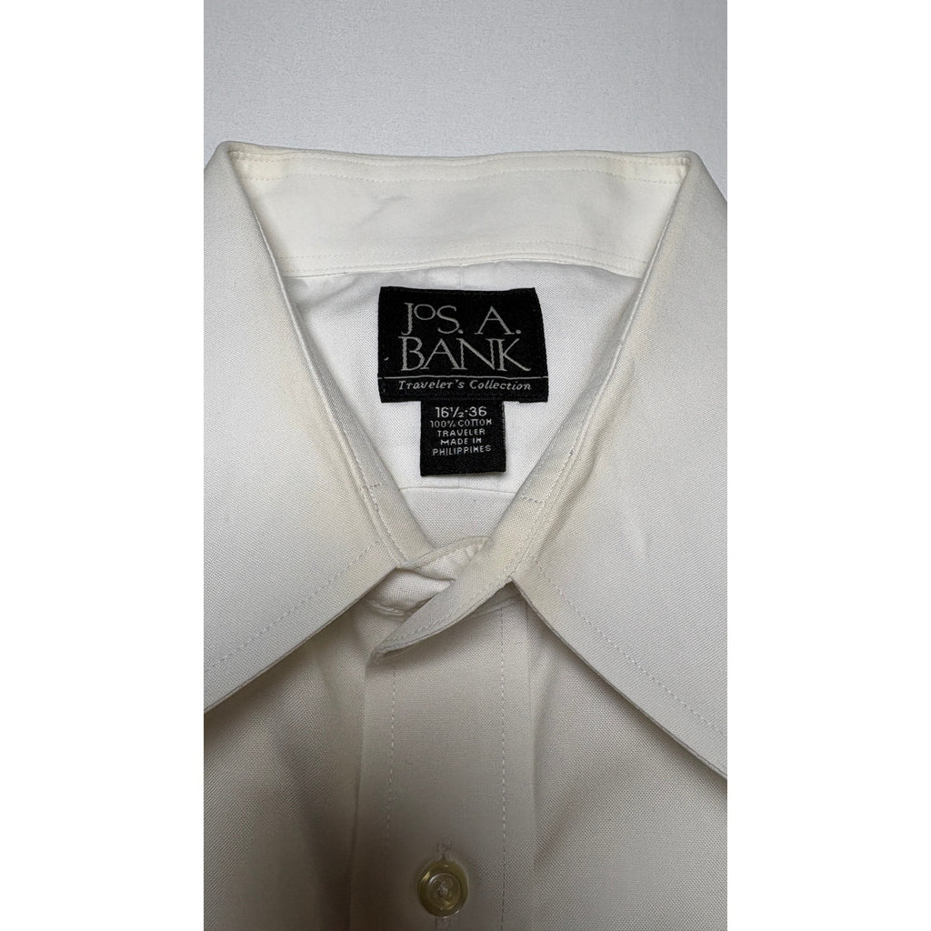 Jos A Bank Traveler Dress Shirt Mens 16.5 36 White Long Sleeve Button Front