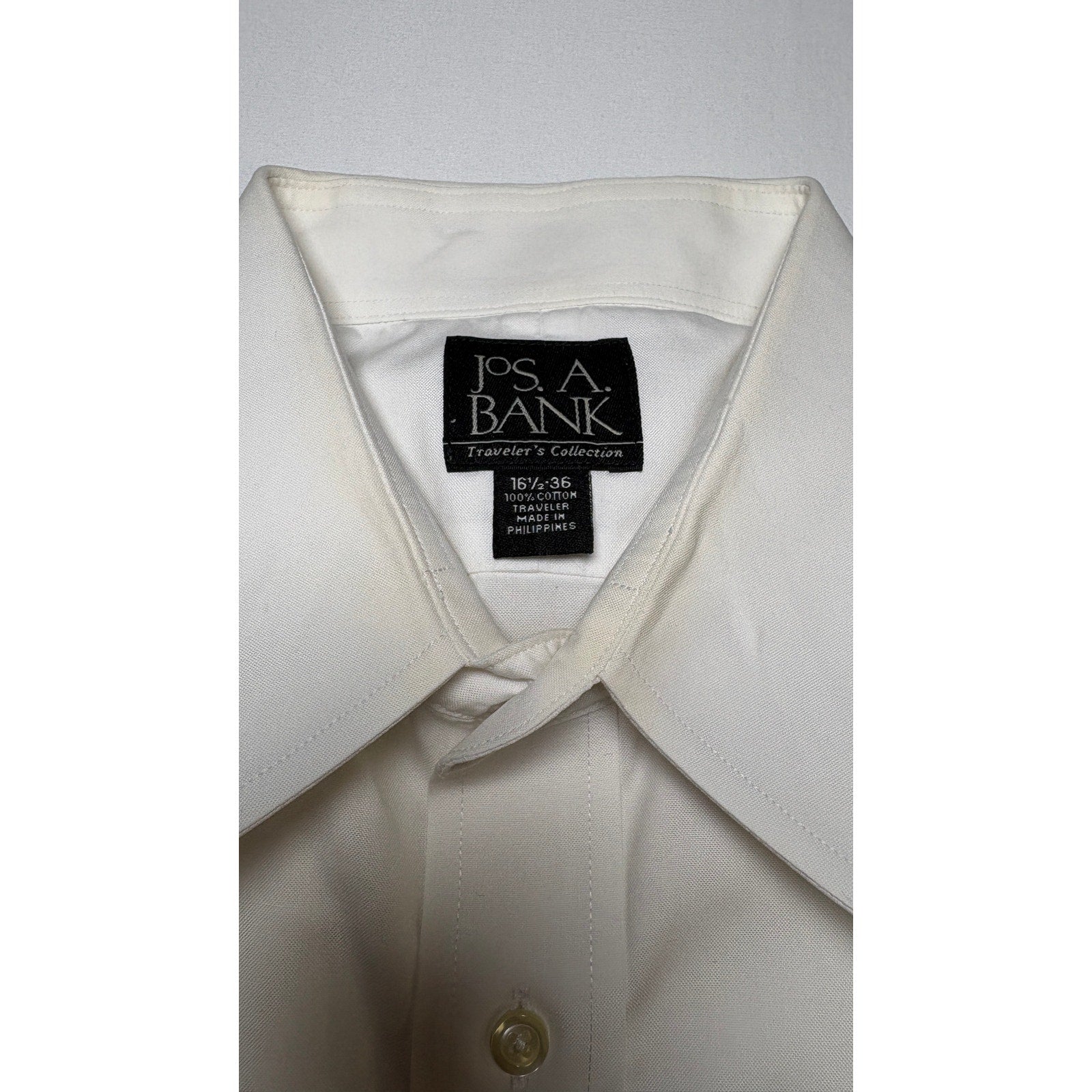 Jos A Bank Traveler Dress Shirt Mens 16.5 36 White Long Sleeve Button Front