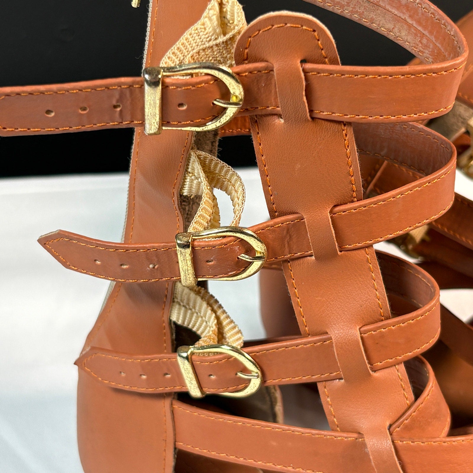 Womens Brown Gladiator Sandals Strappy Buckle Zip Sandals Size 7