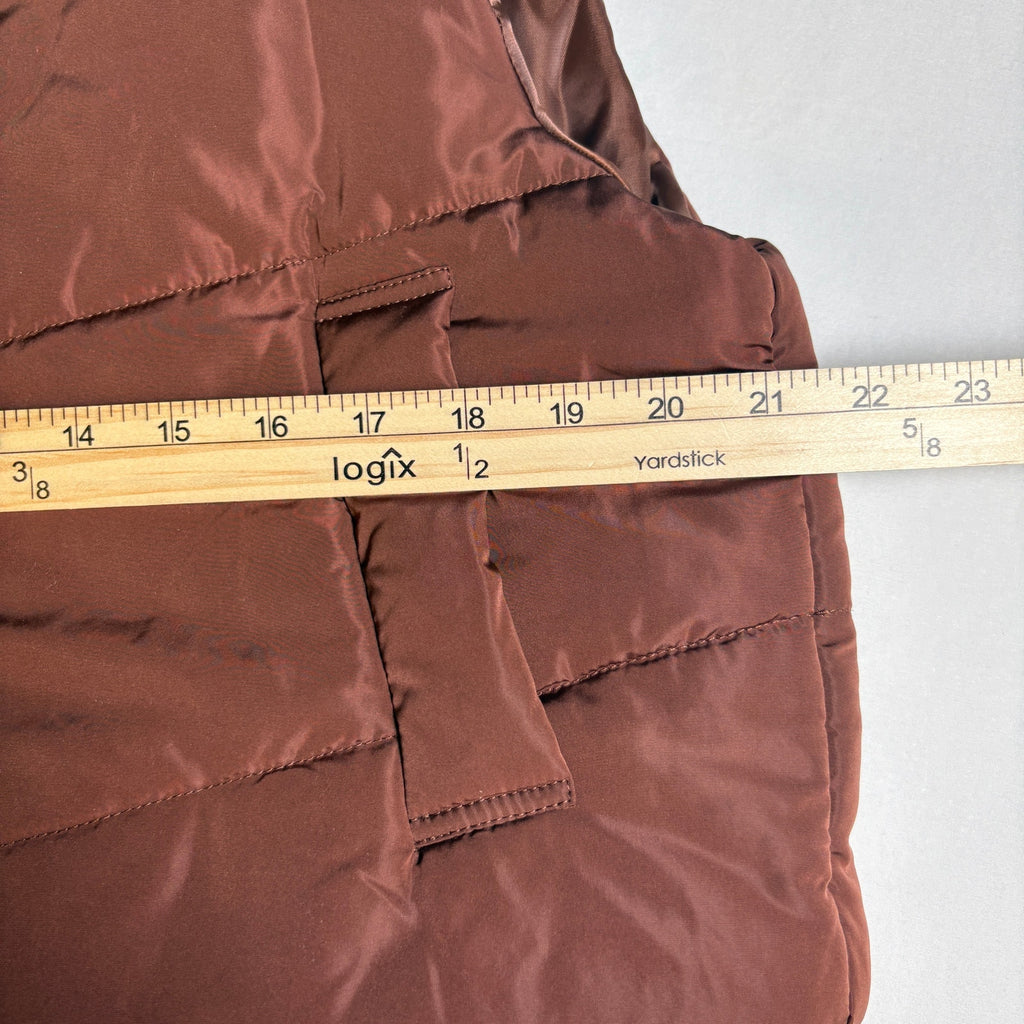 Brown Puffer Vest Womens Large Cropped Zip Up Quilted Sleeveless