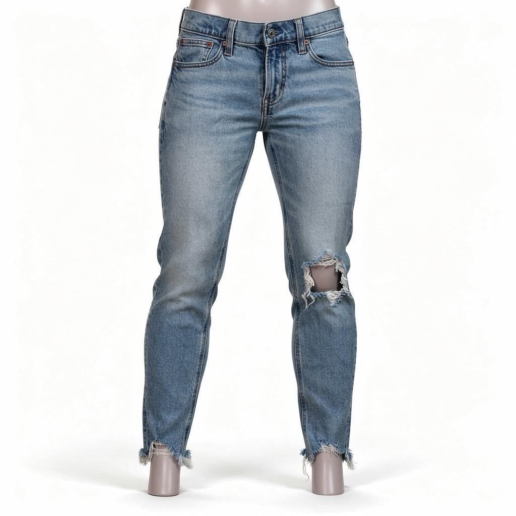 American Eagle Womens 27 Distressed Raw Hem Cropped Stretch Denim Light Wash