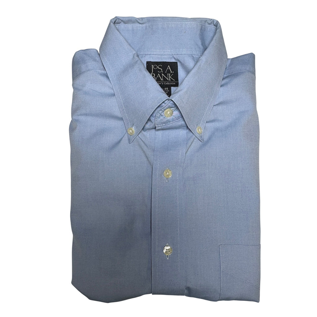 Jos A Bank Traveler’s Collection Dress Shirt 16.5 35 Blue Button Down Cotton