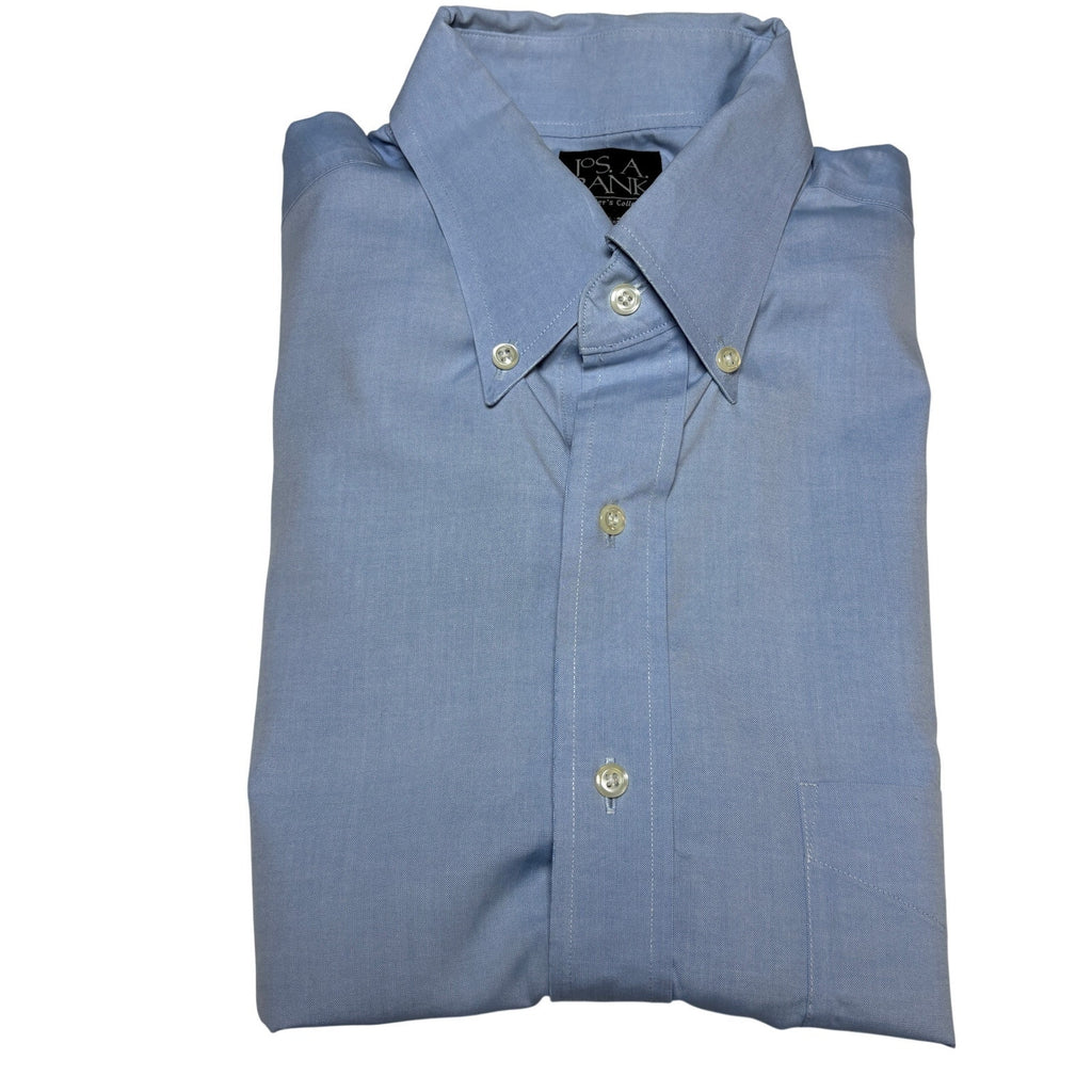 Jos A Bank Traveler Dress Shirt Mens 16.5 35 Blue Check Button Down Cotton LS