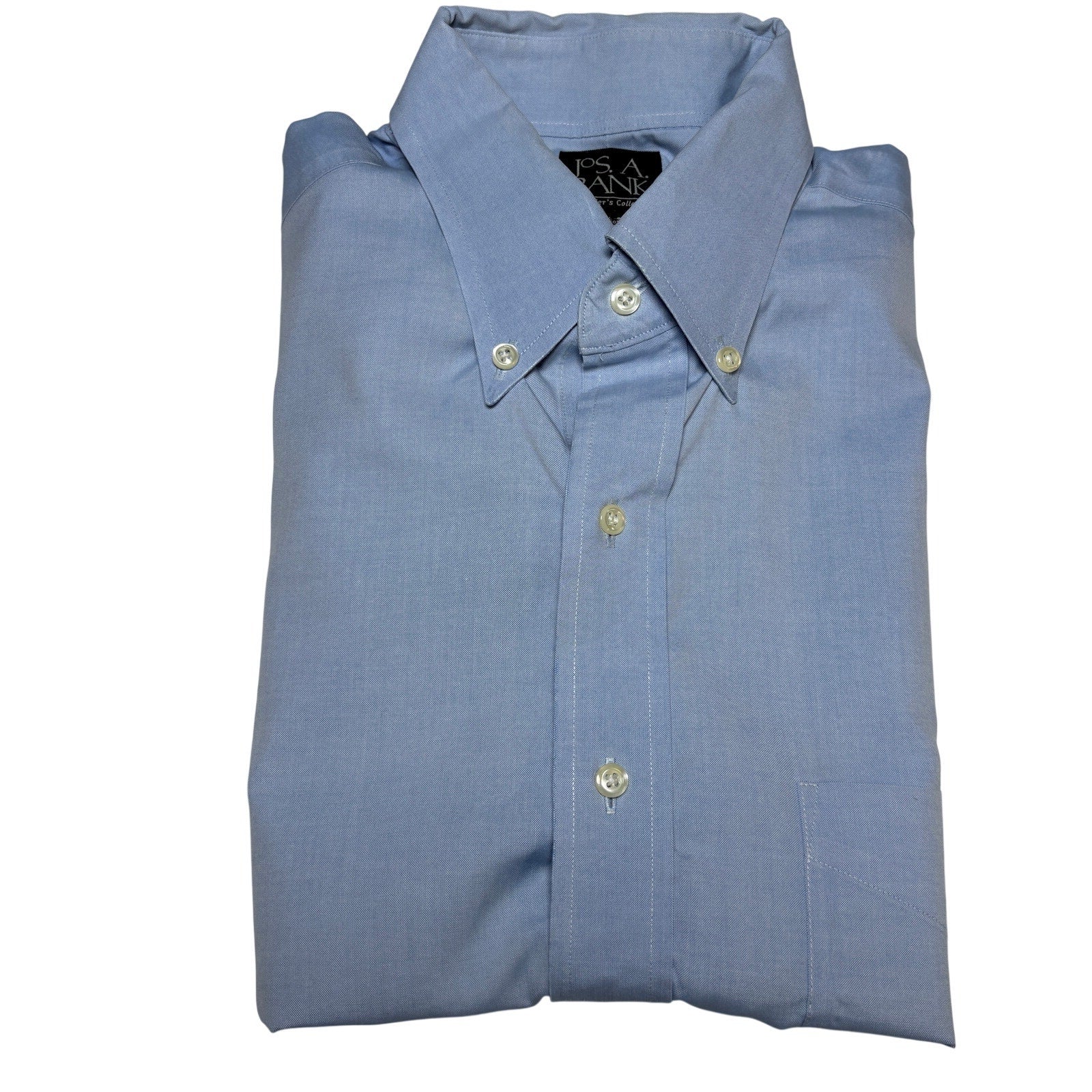 Jos A Bank Traveler Dress Shirt Mens 16.5 35 Blue Check Button Down Cotton LS