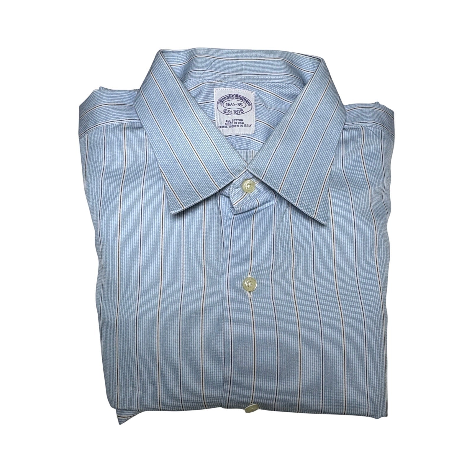 Brooks Brothers Dress Shirt 16.5 35 Blue Striped Made USA Italian Fabric
