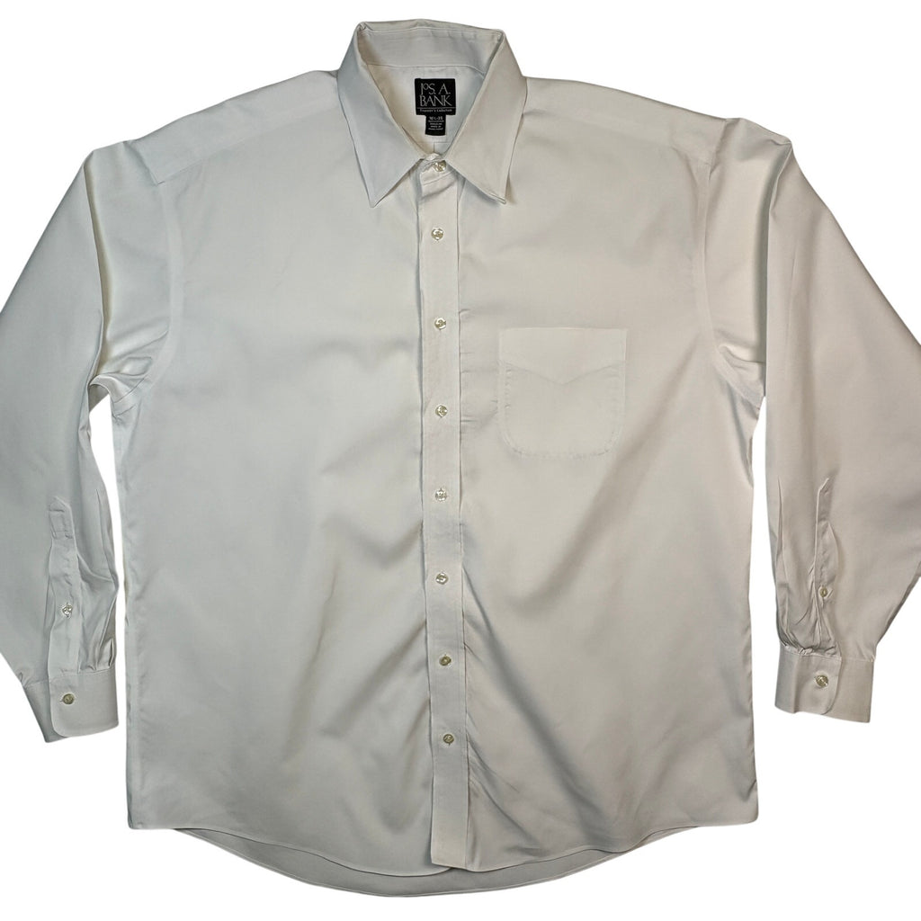 Jos A Bank Traveler Dress Shirt Mens 16.5 35 White Button Up Long Sleeve Classic