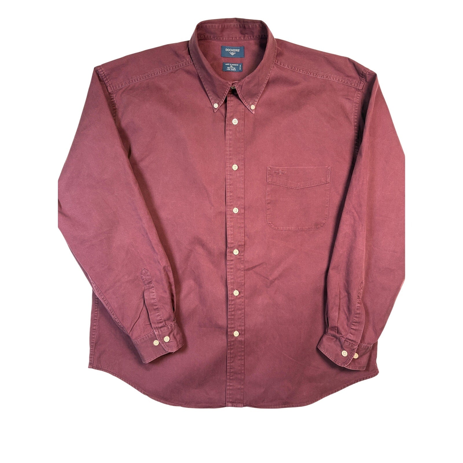 Dockers Button Up Shirt Mens XL Maroon Red Cotton LS Classic Fit Shirt
